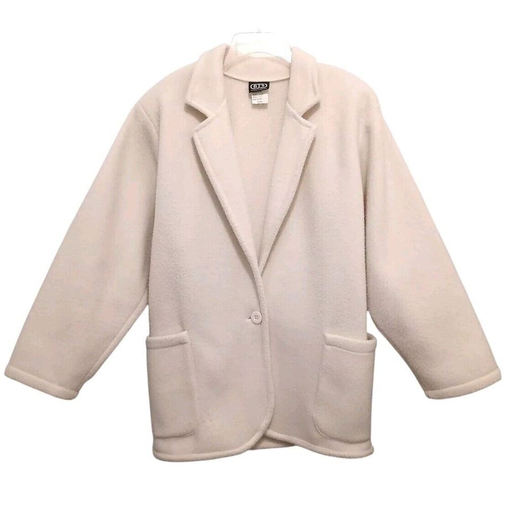 DJ’s Sportswear Fleece Jacket Sz S IVORY Warm Blazer Boyfriend Boxy Preppy
